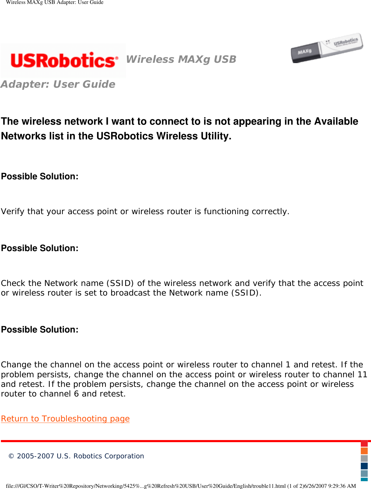 Page 87 of Universal Scientific USGBR02 USROBOTICS WIRELESS MAXg USB ADAPTER User Manual Wireless MAXg USB Adapter  User Guide