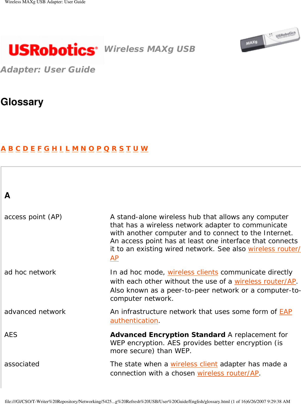 Page 95 of Universal Scientific USGBR02 USROBOTICS WIRELESS MAXg USB ADAPTER User Manual Wireless MAXg USB Adapter  User Guide