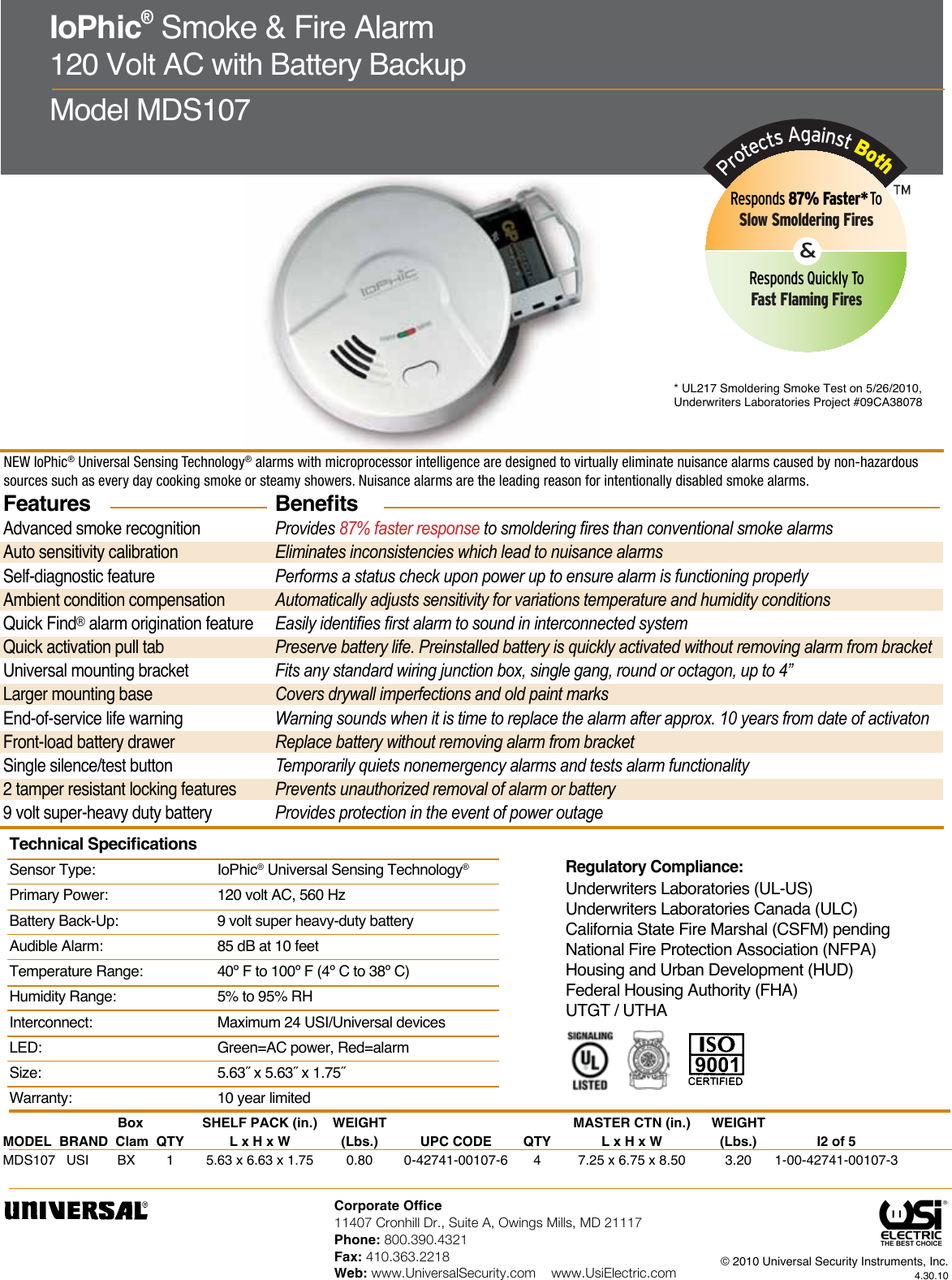 Page 1 of 1 - Universal-Security-Instruments Universal-Security-Instruments-Mds107-Specification-Sheet-  Universal-security-instruments-mds107-specification-sheet