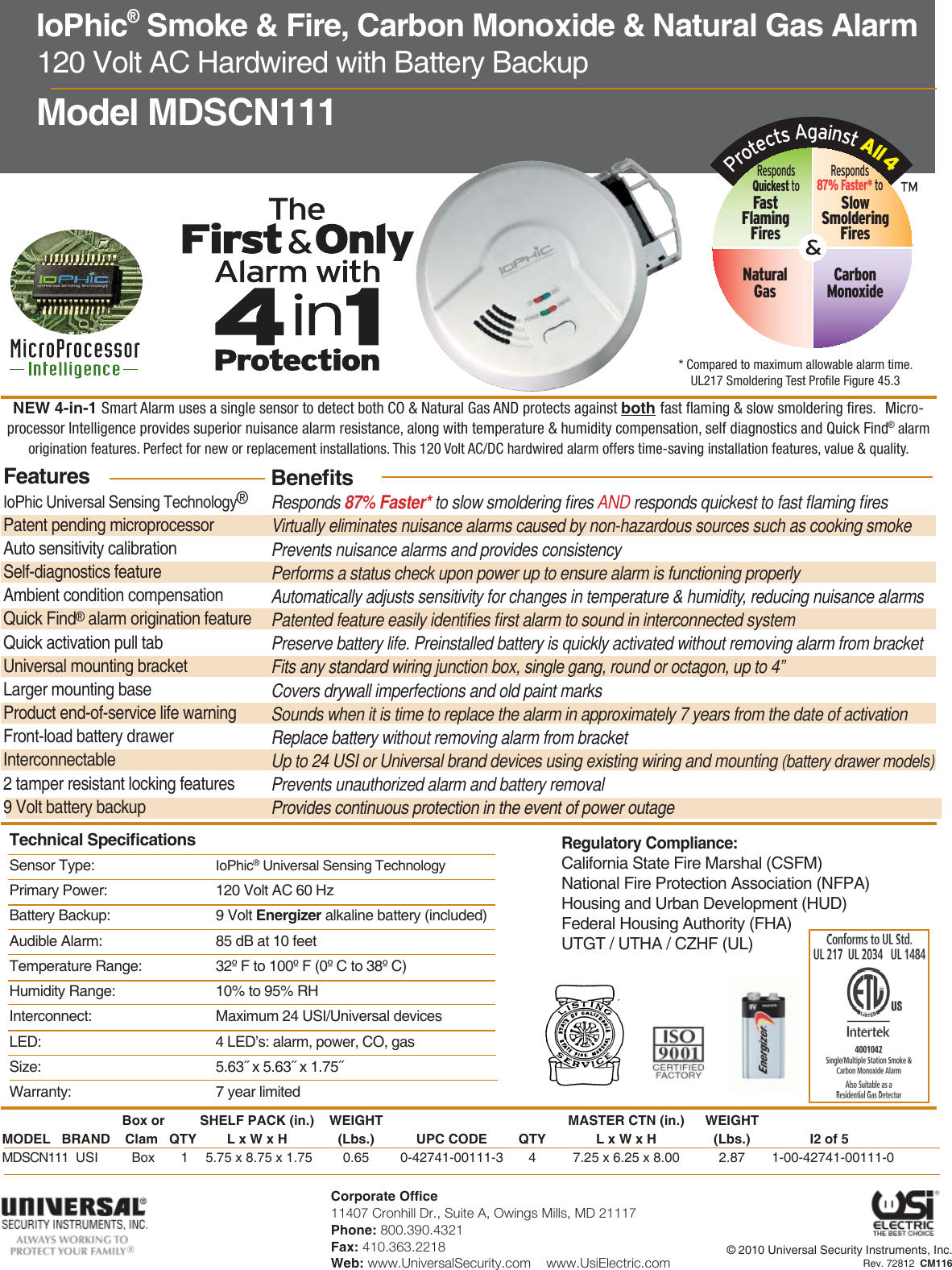 Page 1 of 1 - Universal-Security-Instruments Universal-Security-Instruments-Mdscn111-Specification-Sheet- MICN109_Spec Sheet  Universal-security-instruments-mdscn111-specification-sheet