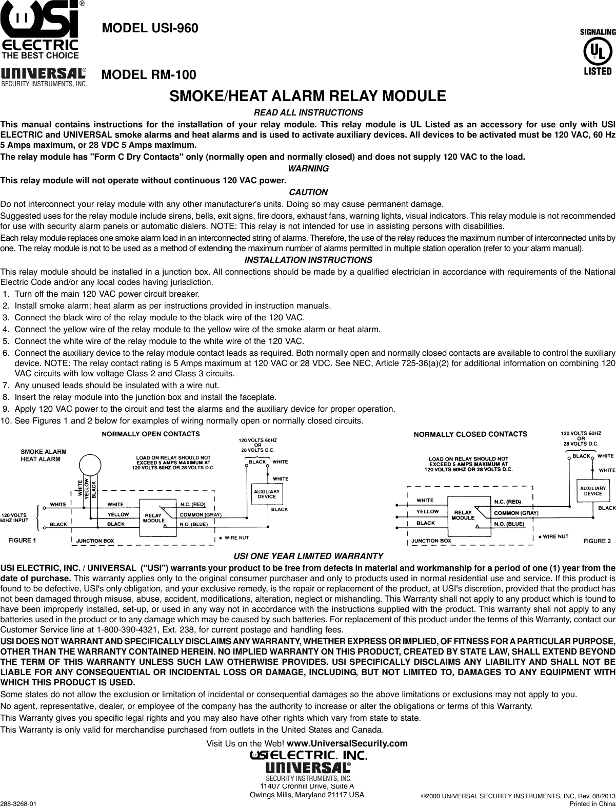 Page 1 of 1 - Universal-Security-Instruments Universal-Security-Instruments-Usi-960-Users-Manual- USI-960_MANUAL_288-3268-01  Universal-security-instruments-usi-960-users-manual