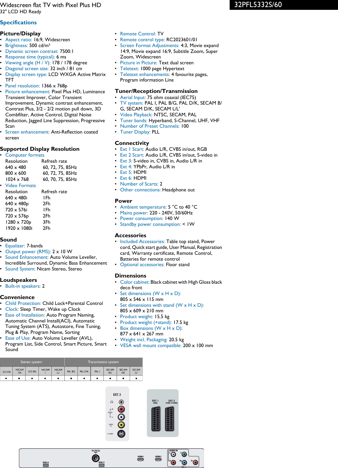 Page 2 of 3 - Univex Univex-32Pfl5332S-Users-Manual- 32PFL5332S/60 Philips Widescreen Flat TV With Pixel Plus HD  Univex-32pfl5332s-users-manual