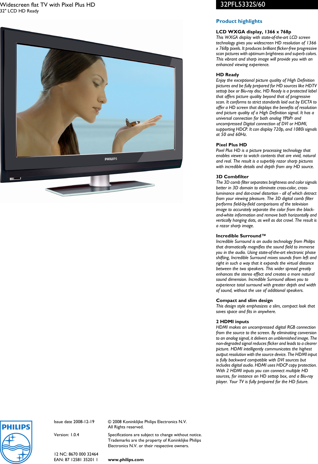 Page 3 of 3 - Univex Univex-32Pfl5332S-Users-Manual- 32PFL5332S/60 Philips Widescreen Flat TV With Pixel Plus HD  Univex-32pfl5332s-users-manual
