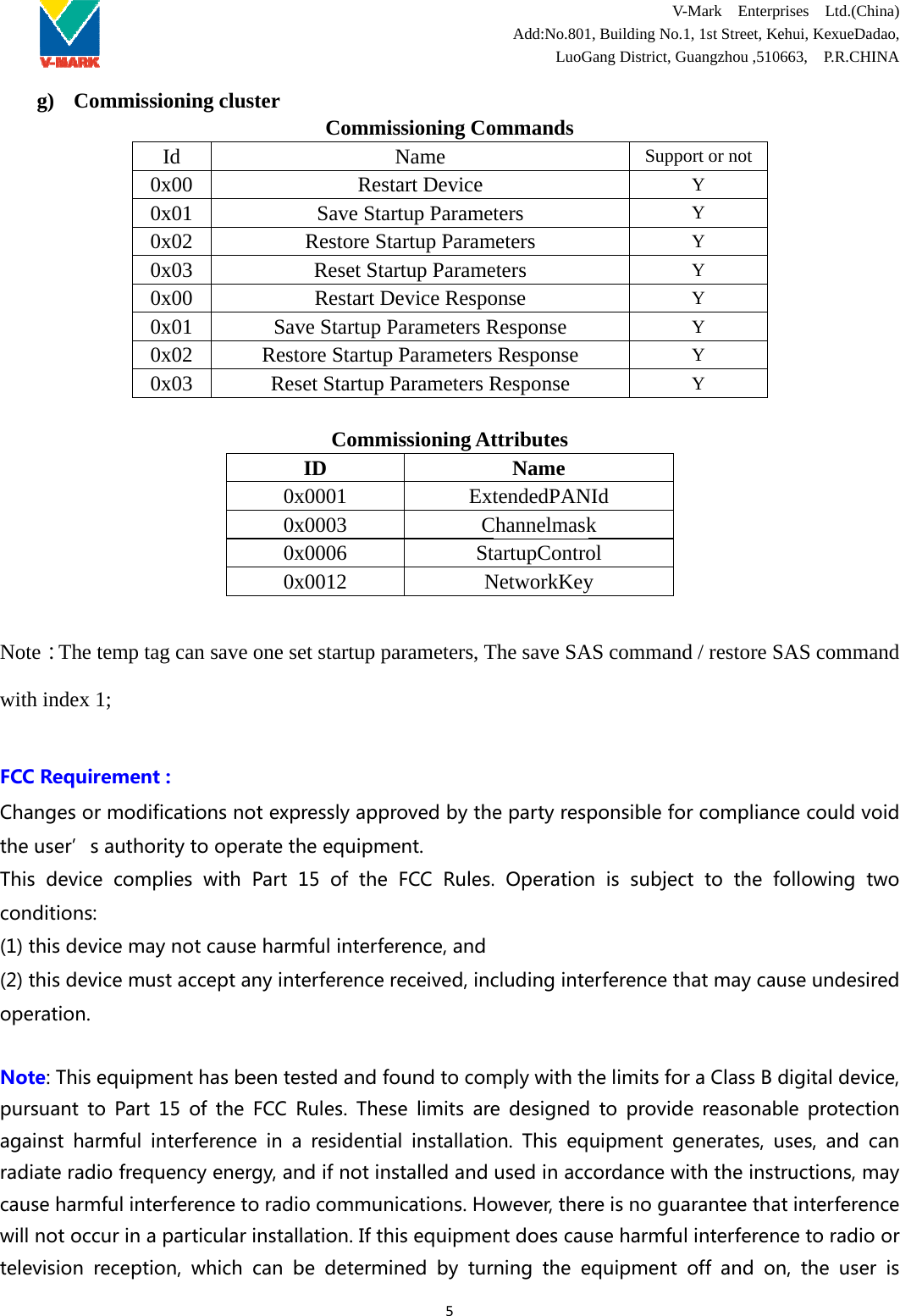   Nowi FCChtheThco(1)(2)opNopuagradcawitelg) Comote：The temith index 1; CCRequiremhangesormeuser’sahis deviceonditions: )thisdevice)thisdeviceperation.ote:Thiseqursuant togainst harmdiateradiouseharmfullnotoccurlevision recmmissioningId 0x00 0x01 0x02 0x03 0x00 0x01 0x02 0x03 mp tag can ment:modificationuthoritytocomplieswemaynotcemustaccequipmenthPart 15 ofmful interfefrequencyulinterferenrinaparticception, whg cluster SavRestoRese0x0x0x0xsave one sensnotexproperatethwith Part1causeharmeptanyinteasbeentesthe FCCRrence in aenergy,anncetoradiocularinstallhich can bCommisNRestaSave StartRestore StaReset StarRestart Deve Startup Pore Startup Pet Startup PCommiID x0001 x0003 x0006 x0012 et startup paresslyapproheequipme15 of themfulinterfererferencerestedandfoRules. Theseresidentiadifnotinsocommuniation.Ifthie determin5ssioning CoName art Devicetup Parametartup Paramrtup Parameevice Respoarameters RParameters Parameters Rssioning AtExtCStNarameters, Tovedbytheent. FCC Rules.rence,andeceived,incoundtocome limits arel installatiostalledandcations.Hosequipmenned by turAdd:No.801LuoGommands ters meters eters onse Response ResponseResponse ttributes Name tendedPANChannelmaskartupControNetworkKeyThe save SAepartyresp.Operationcludingintemplywiththedesignedon. This equsedinaccowever,thentdoescauning thee V-1, Building No.Gang District, GSuppNId k ol y AS commandponsiblefon is subjecerferencethhelimitsfod to providuipment gcordancewreisnoguauseharmfuequipmentV-Mark  Enterp1, 1st Street, KGuangzhou ,510ort or not Y Y Y Y Y Y Y Y d / restore Sorcomplianct to thefhatmaycauraClassBe reasonabenerates,uwiththeinstaranteethalinterferenoff and onprises  Ltd.(Chehui, KexueDa0663,  P.R.CHISAS commancecouldvofollowing tuseundesirdigitaldevible protectiuses, andctructions,matinterferenncetoradion, the userhina) dao, INA and oidworedice,ioncanmaynceoorris