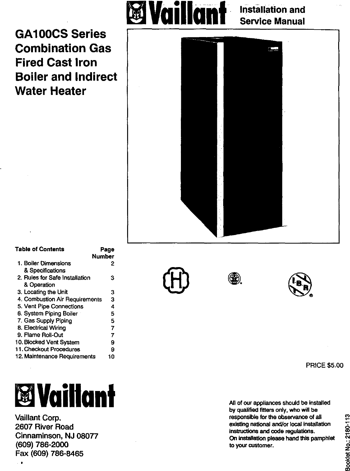 Page 1 of 12 - VAILLANT  Boiler Manual 98110066