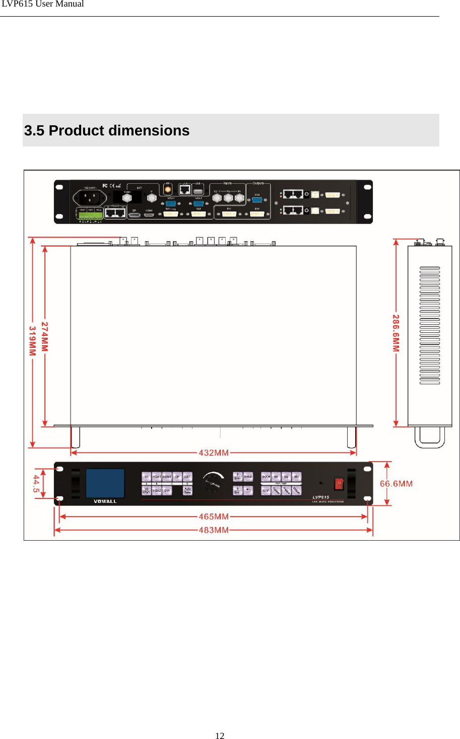 LVP615 User Manual      3.5 Product dimensions            12 