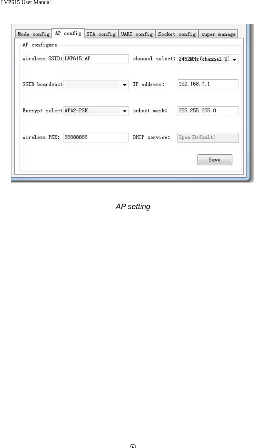 LVP615 User Manual    AP setting  63 