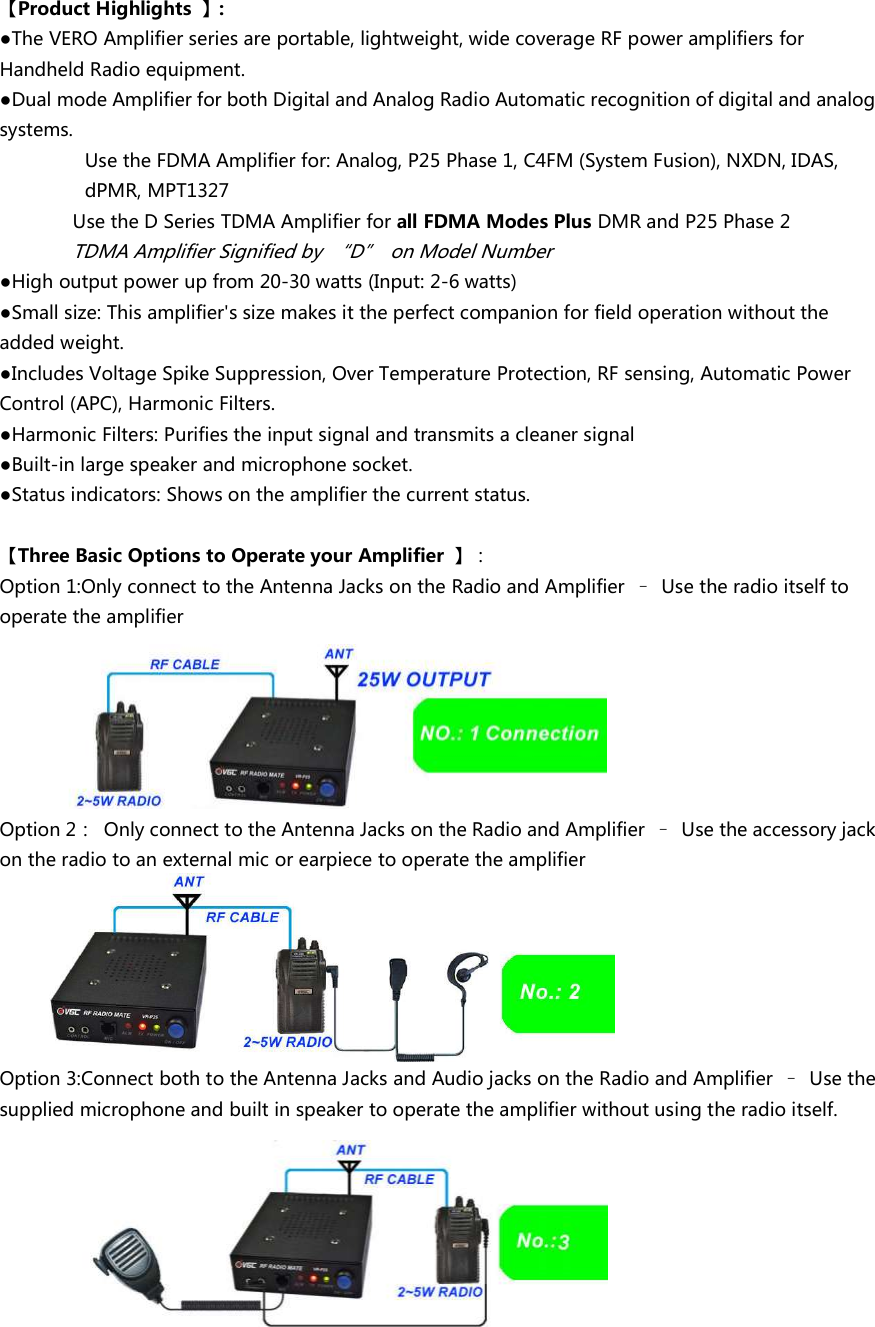 Page 2 of VERO GLOBAL COMMUNICATION VR-P25V Radio Amplifier User Manual 