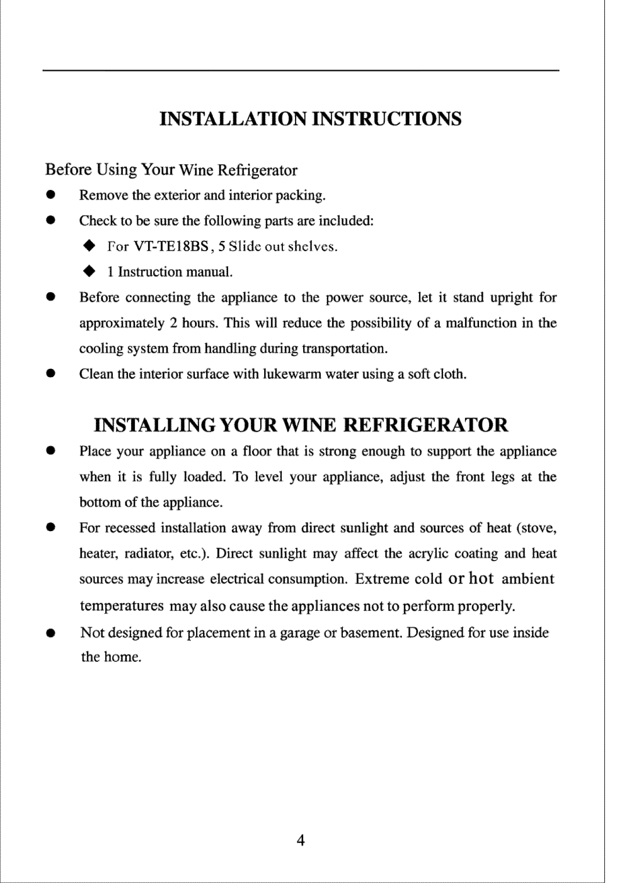 Page 6 of 12 - VINOTEMP  Wine Cooler Manual L0801832