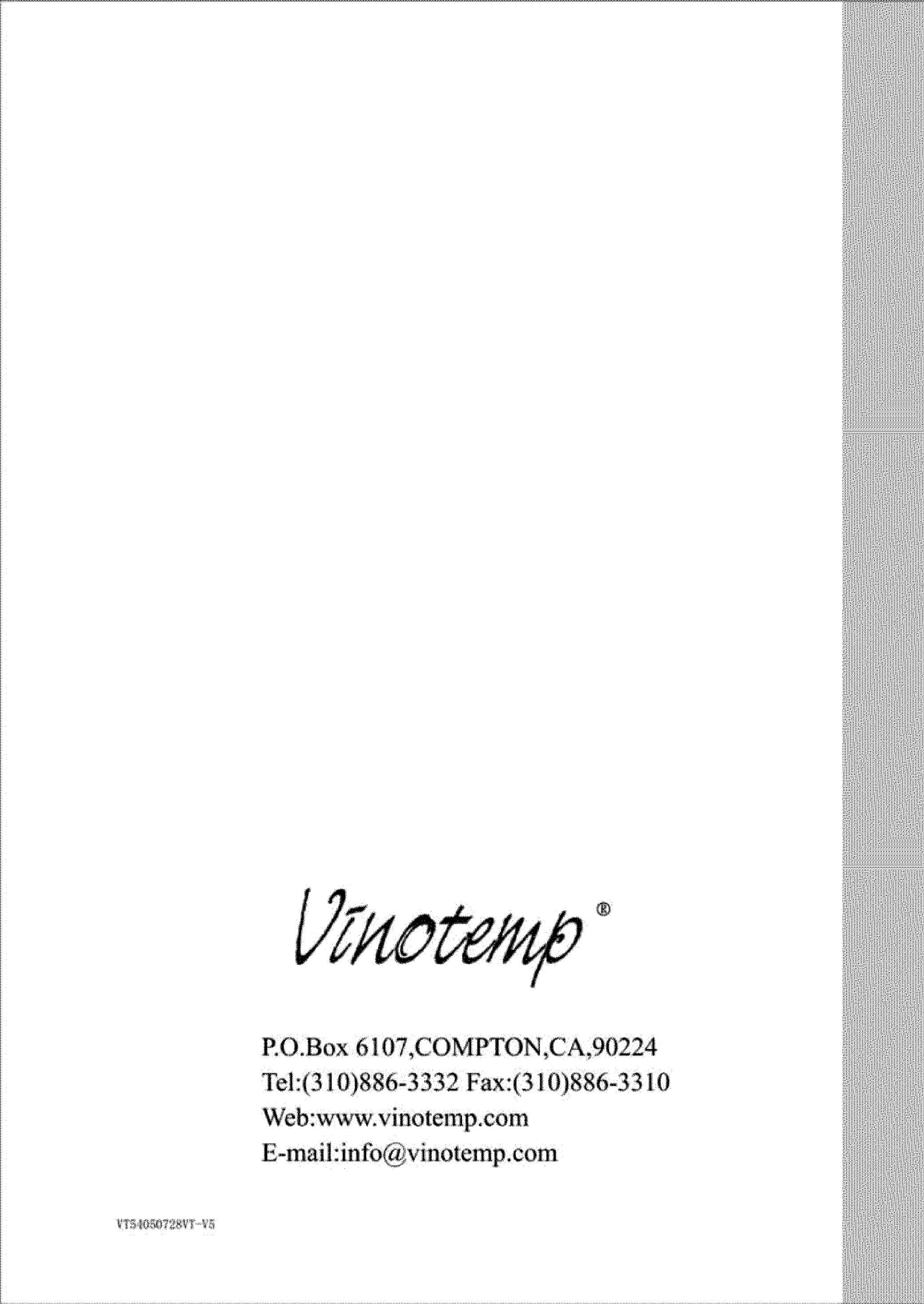 Page 10 of 10 - VINOTEMP  Wine Cooler Manual L0801888