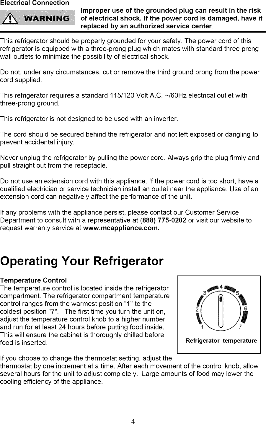 Page 4 of 10 - VISSANI  Refrigerator Compact Manual L0910202