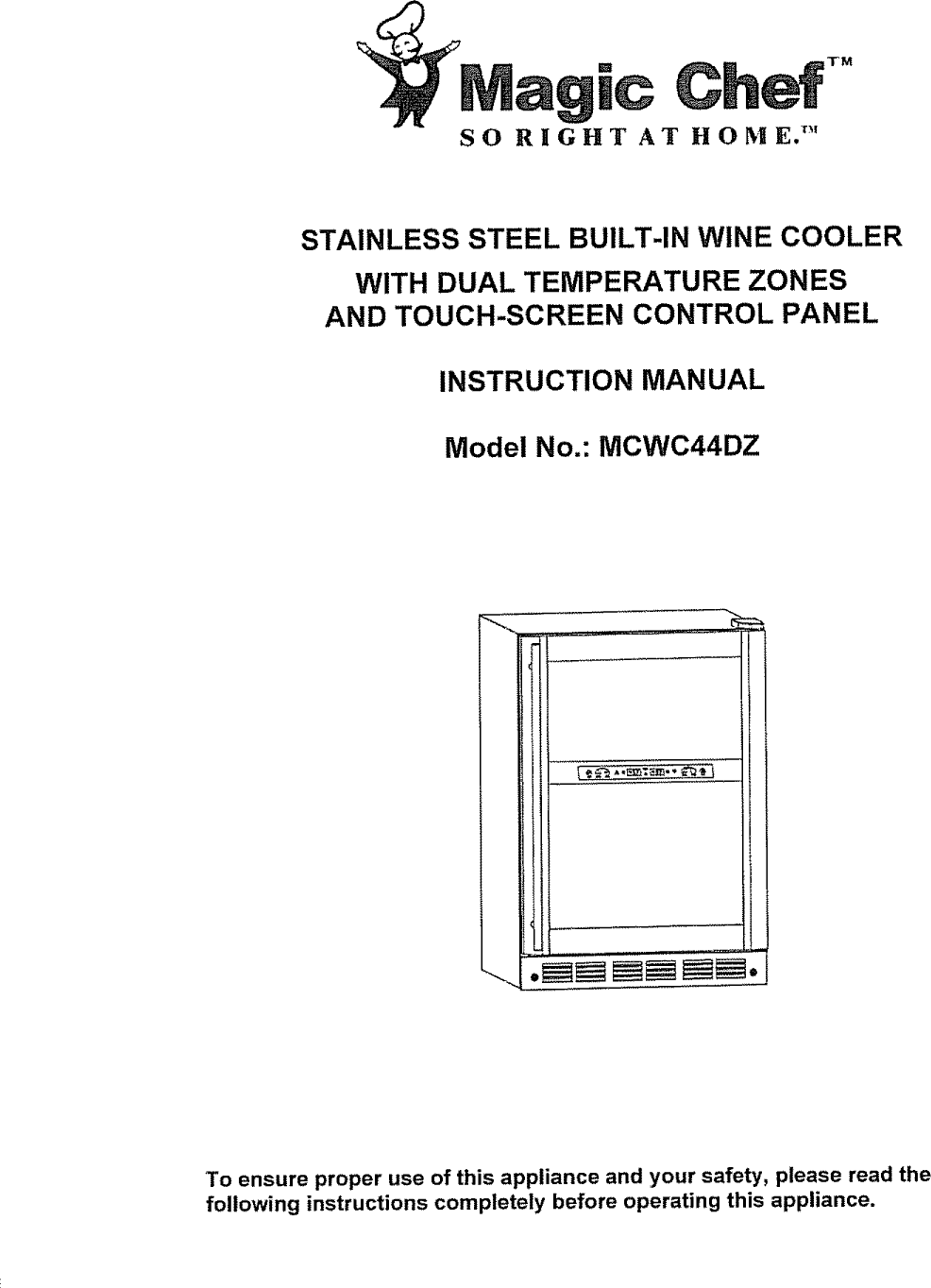 Page 1 of 11 - VISSANI  Wine Cooler Manual L0911228