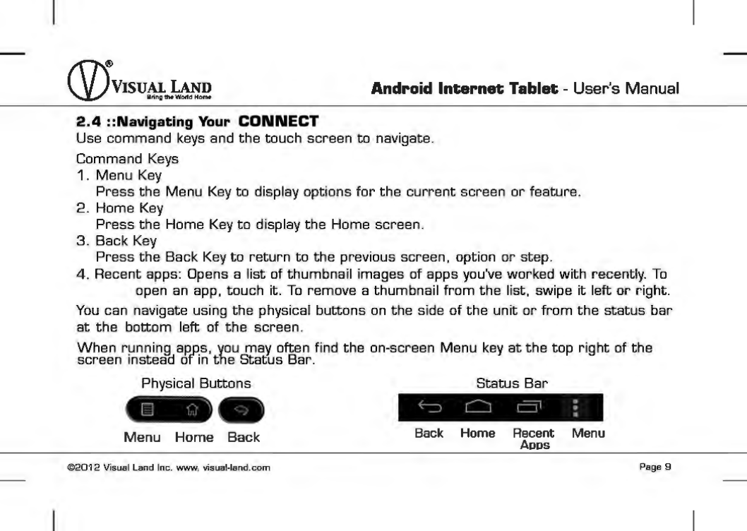 Page 10 of VISUAL LAND PRESTIGE7G 7inch TABLET User Manual 