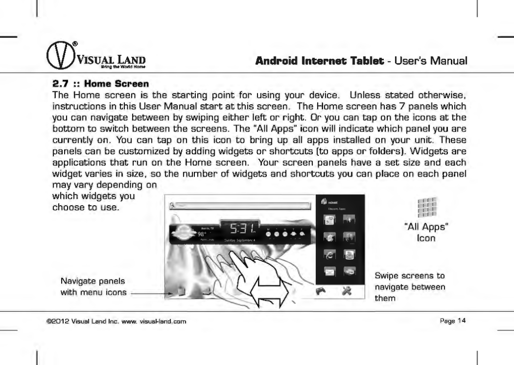 Page 15 of VISUAL LAND PRESTIGE7G 7inch TABLET User Manual 
