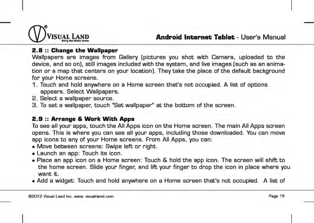 Page 16 of VISUAL LAND PRESTIGE7G 7inch TABLET User Manual 