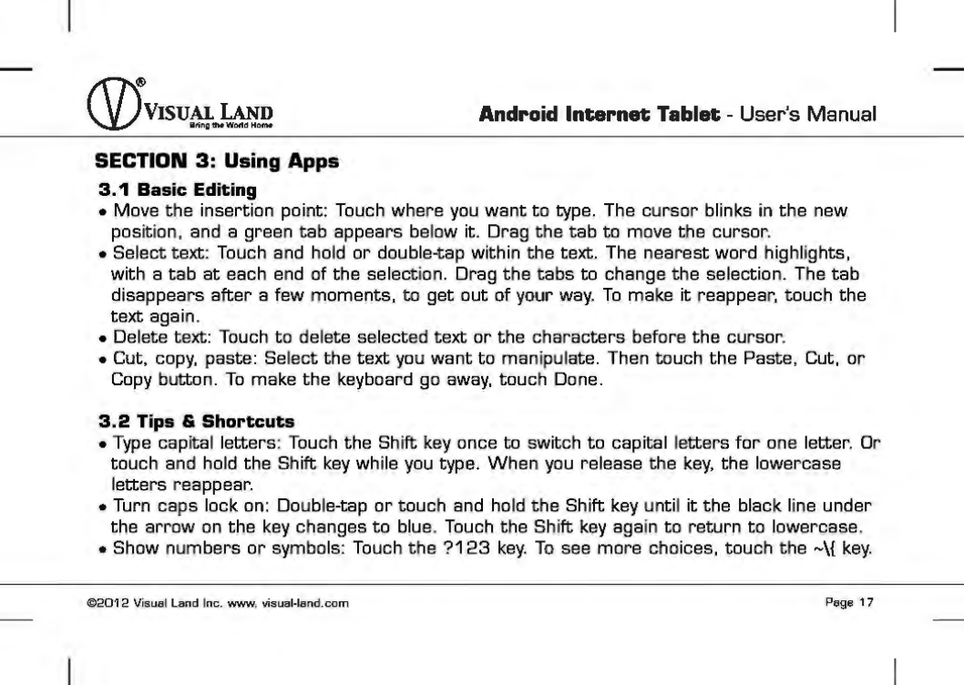 Page 18 of VISUAL LAND PRESTIGE7G 7inch TABLET User Manual 