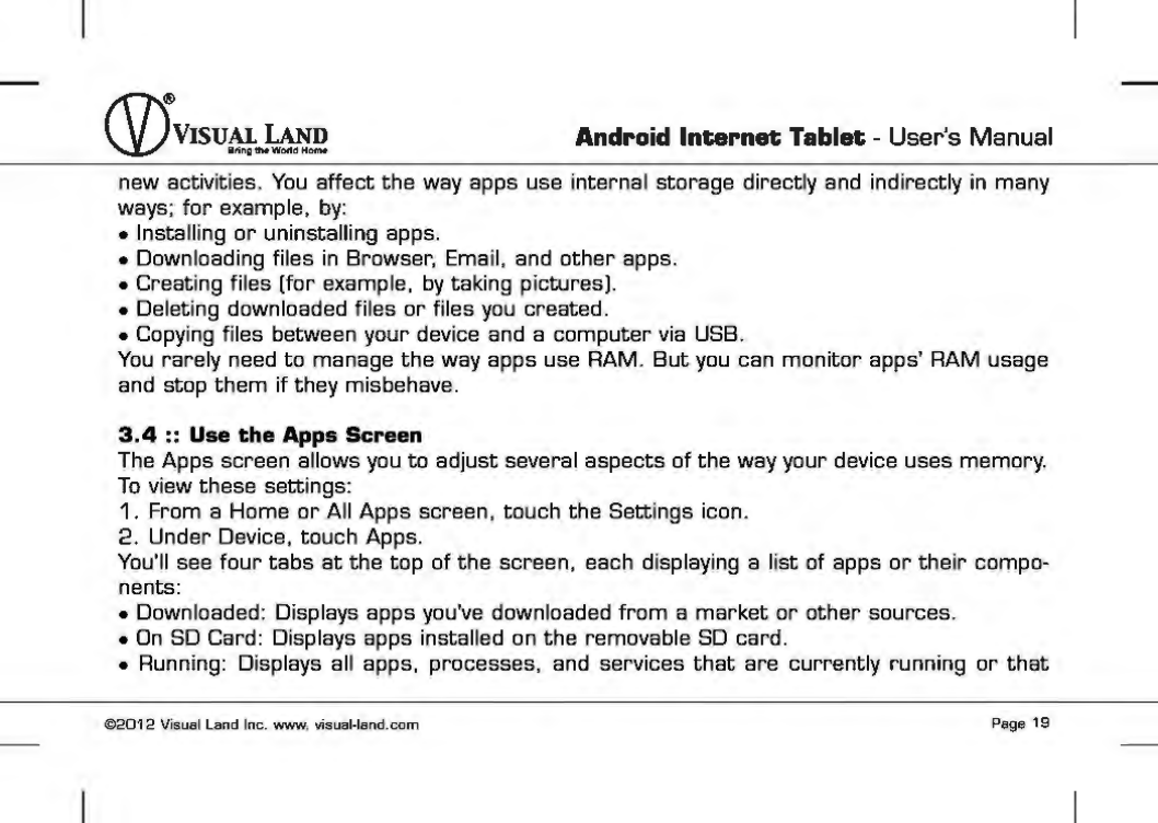 Page 20 of VISUAL LAND PRESTIGE7G 7inch TABLET User Manual 