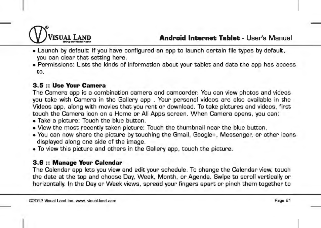 Page 22 of VISUAL LAND PRESTIGE7G 7inch TABLET User Manual 