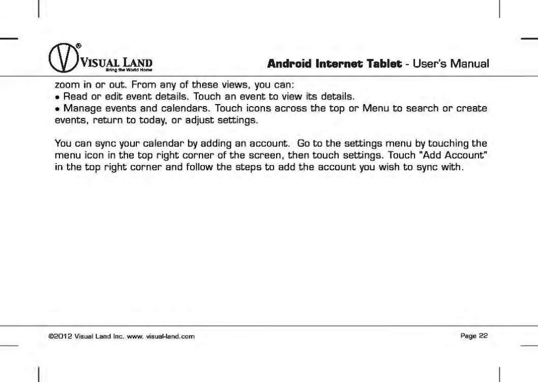 Page 23 of VISUAL LAND PRESTIGE7G 7inch TABLET User Manual 