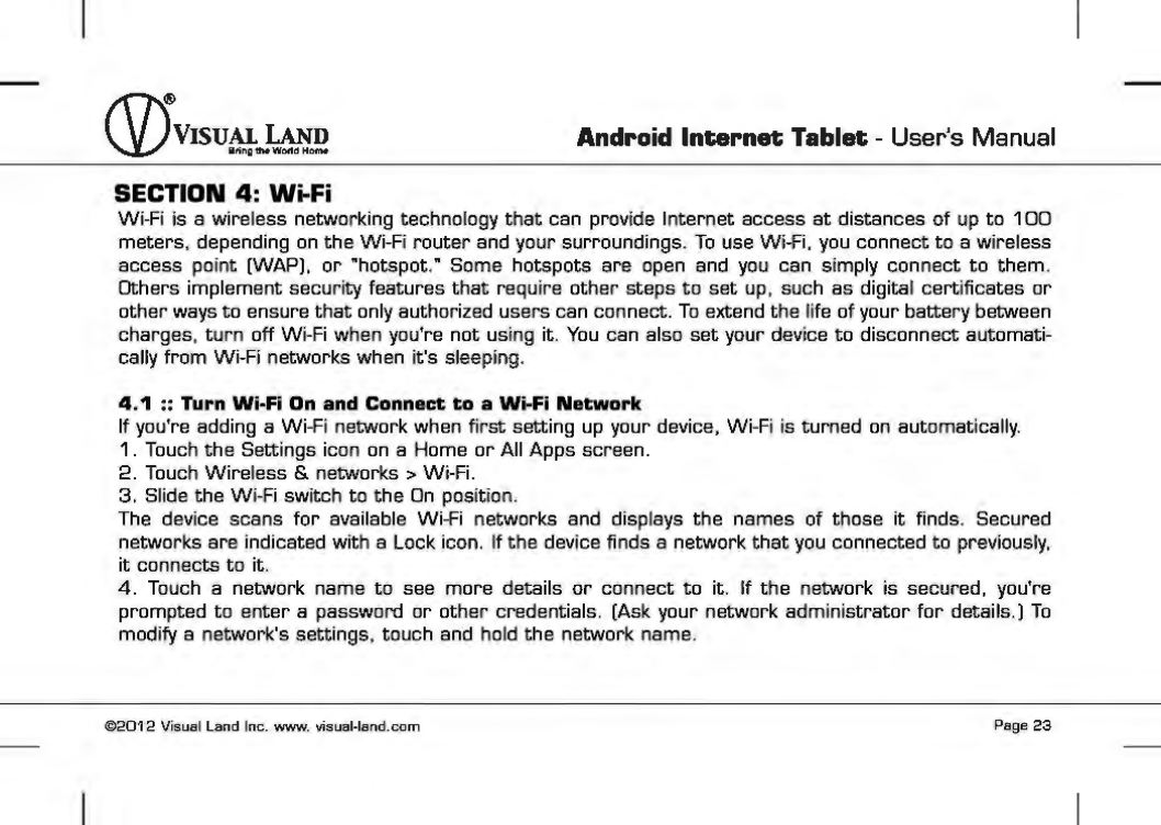 Page 24 of VISUAL LAND PRESTIGE7G 7inch TABLET User Manual 