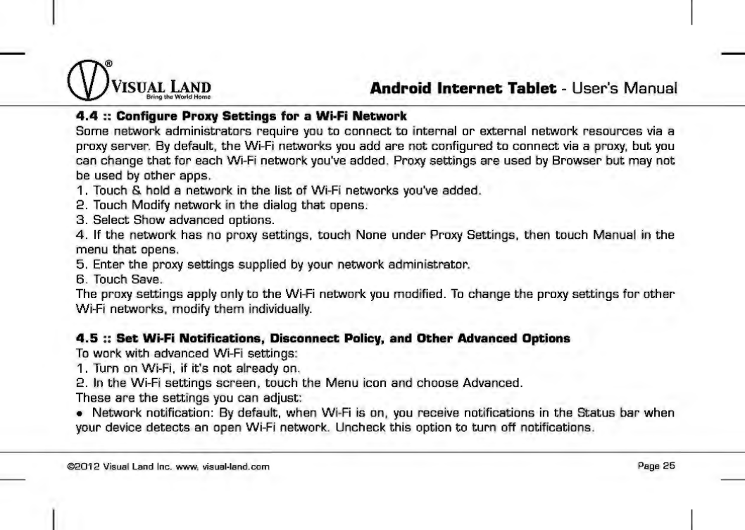 Page 26 of VISUAL LAND PRESTIGE7G 7inch TABLET User Manual 