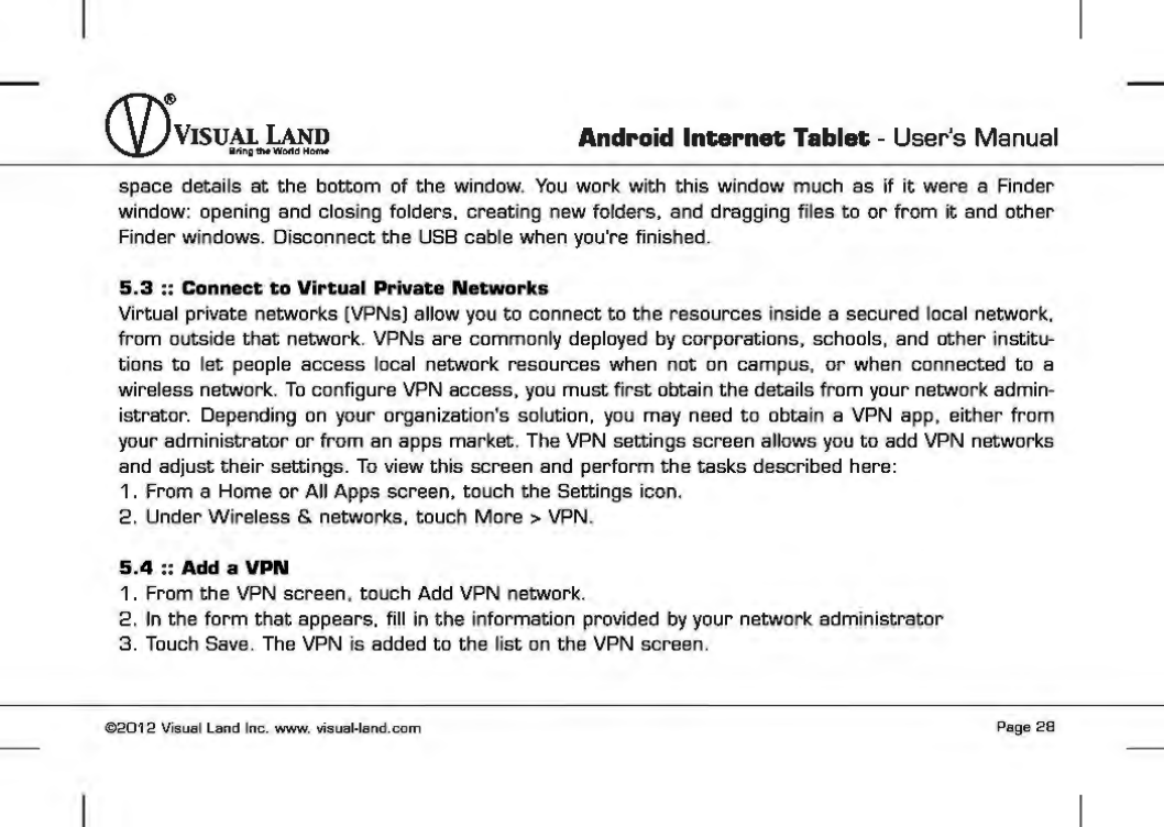 Page 29 of VISUAL LAND PRESTIGE7G 7inch TABLET User Manual 