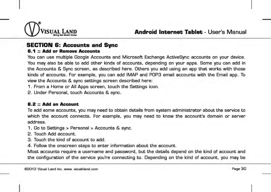 Page 31 of VISUAL LAND PRESTIGE7G 7inch TABLET User Manual 