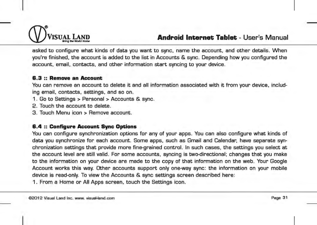 Page 32 of VISUAL LAND PRESTIGE7G 7inch TABLET User Manual 