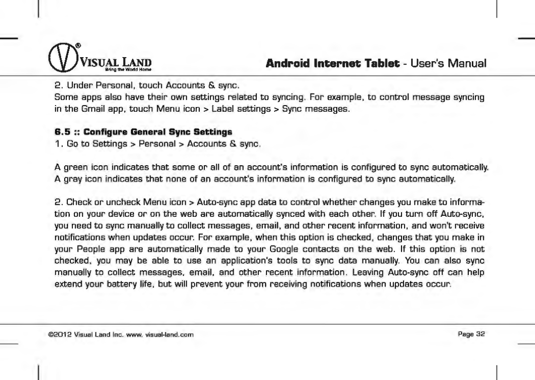 Page 33 of VISUAL LAND PRESTIGE7G 7inch TABLET User Manual 