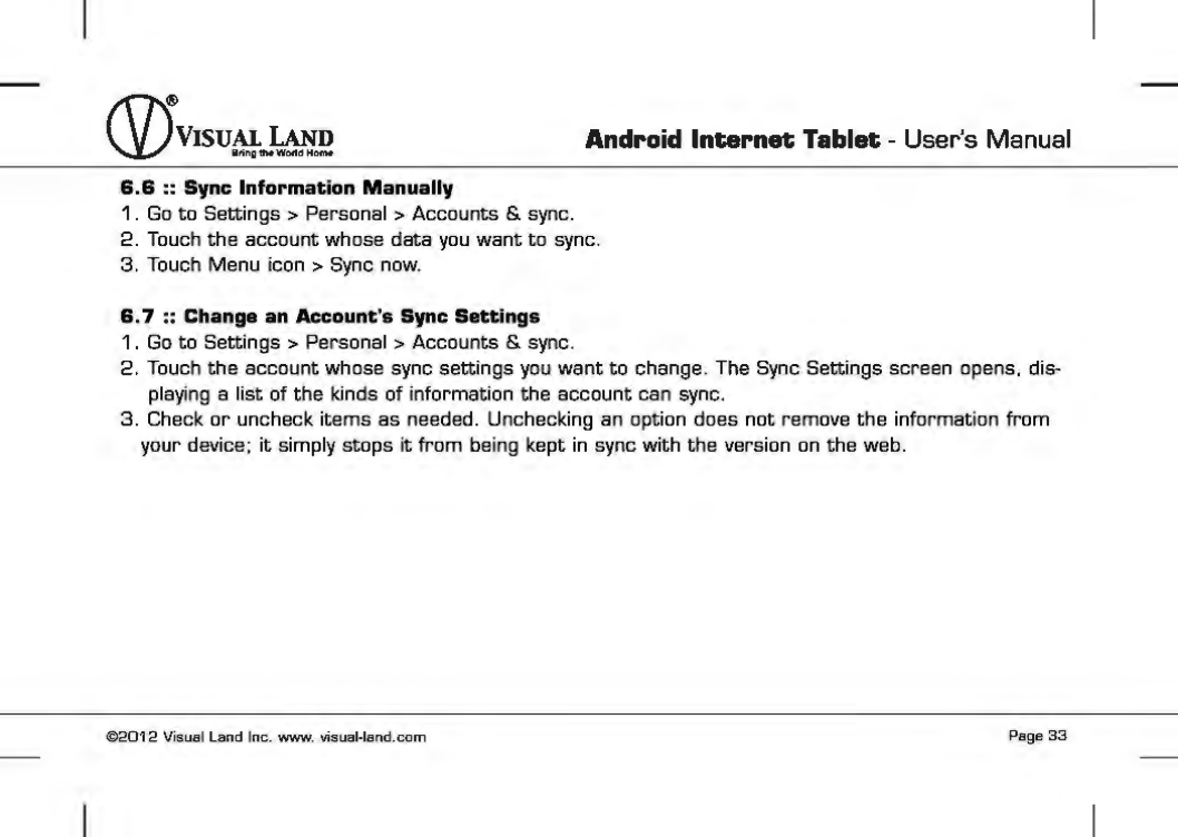 Page 34 of VISUAL LAND PRESTIGE7G 7inch TABLET User Manual 