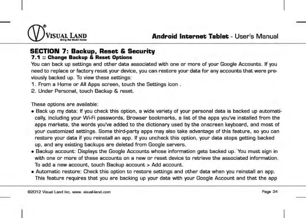 Page 35 of VISUAL LAND PRESTIGE7G 7inch TABLET User Manual 