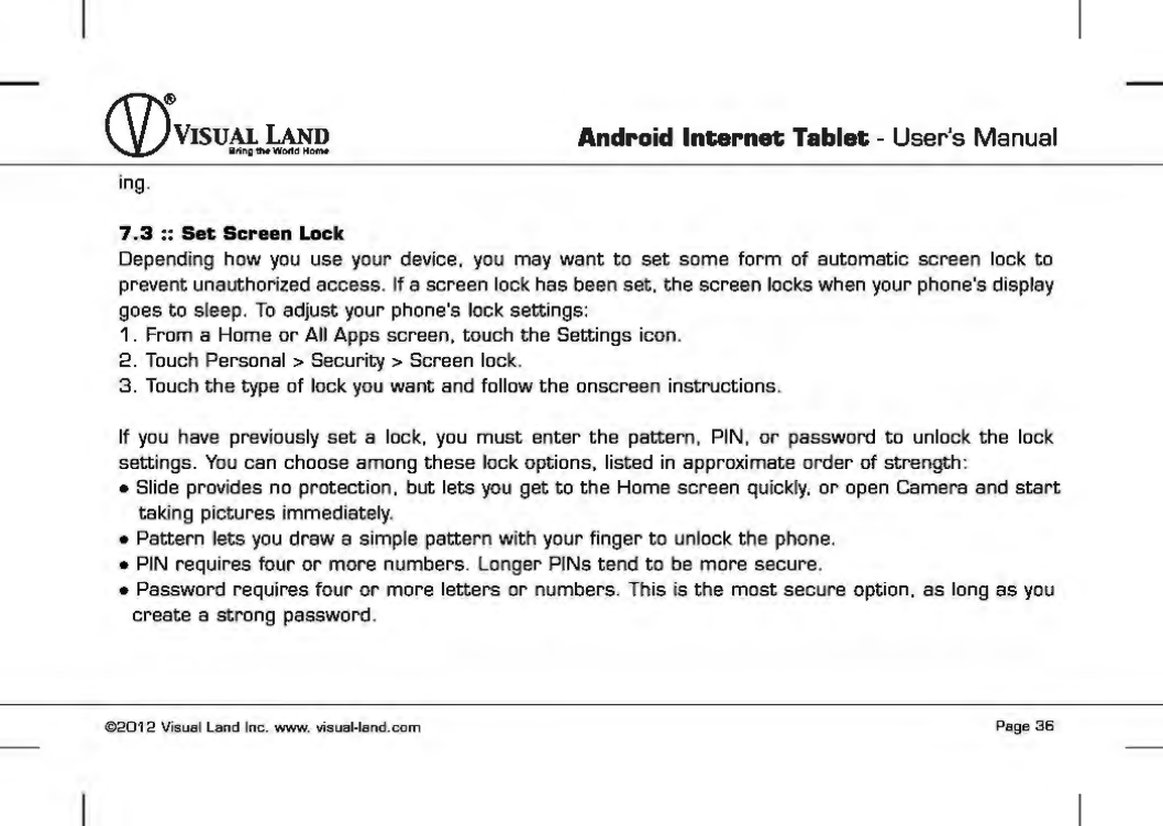 Page 37 of VISUAL LAND PRESTIGE7G 7inch TABLET User Manual 