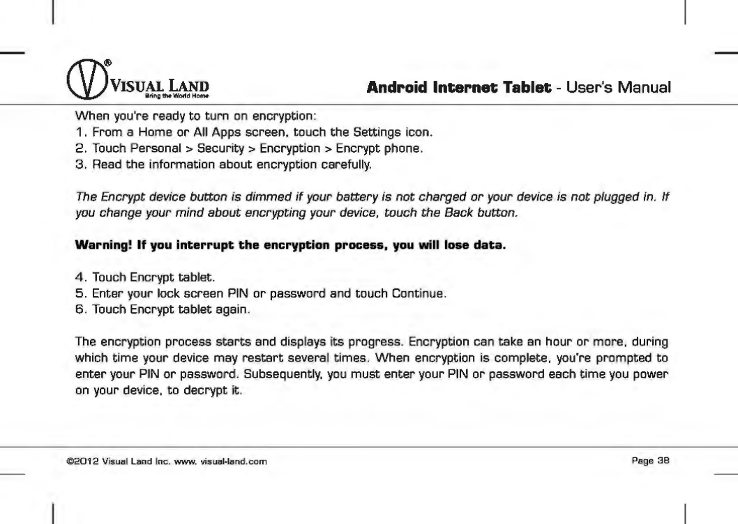 Page 39 of VISUAL LAND PRESTIGE7G 7inch TABLET User Manual 