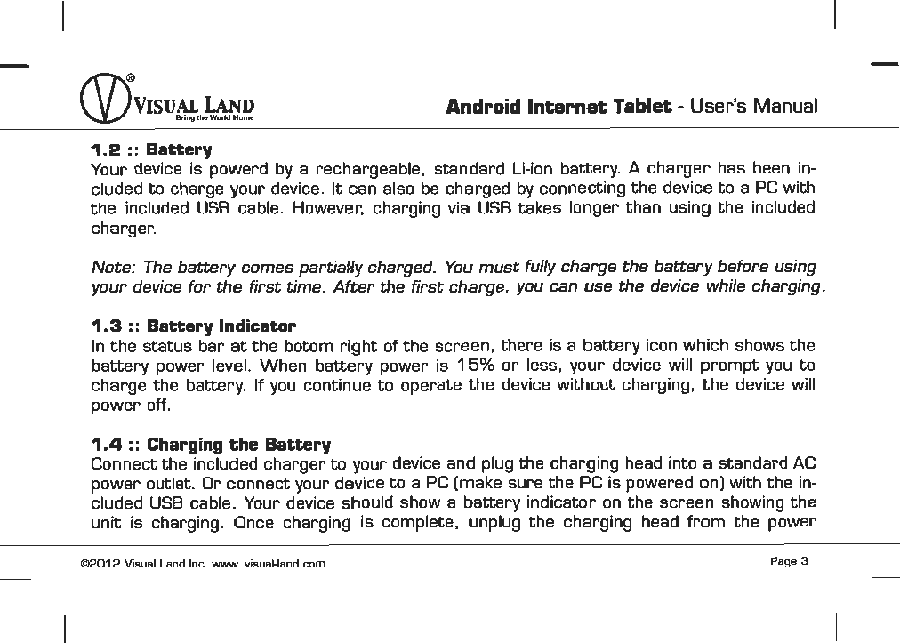 Page 4 of VISUAL LAND PRESTIGE7G 7inch TABLET User Manual 