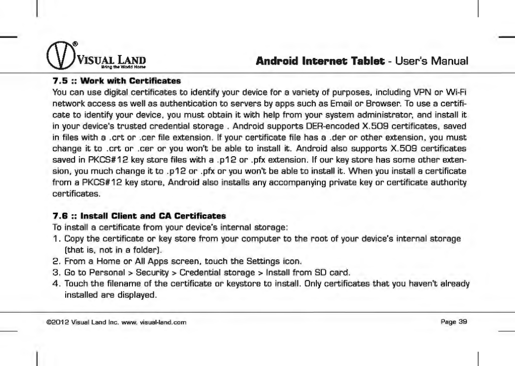 Page 40 of VISUAL LAND PRESTIGE7G 7inch TABLET User Manual 