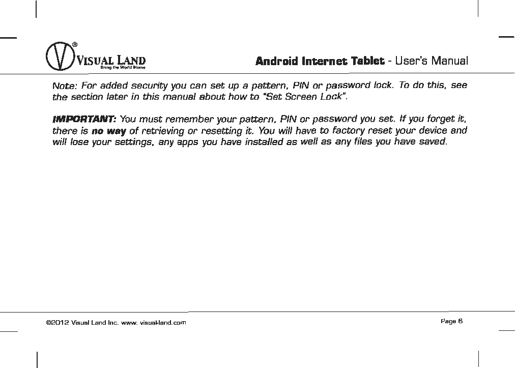 Page 7 of VISUAL LAND PRESTIGE7G 7inch TABLET User Manual 