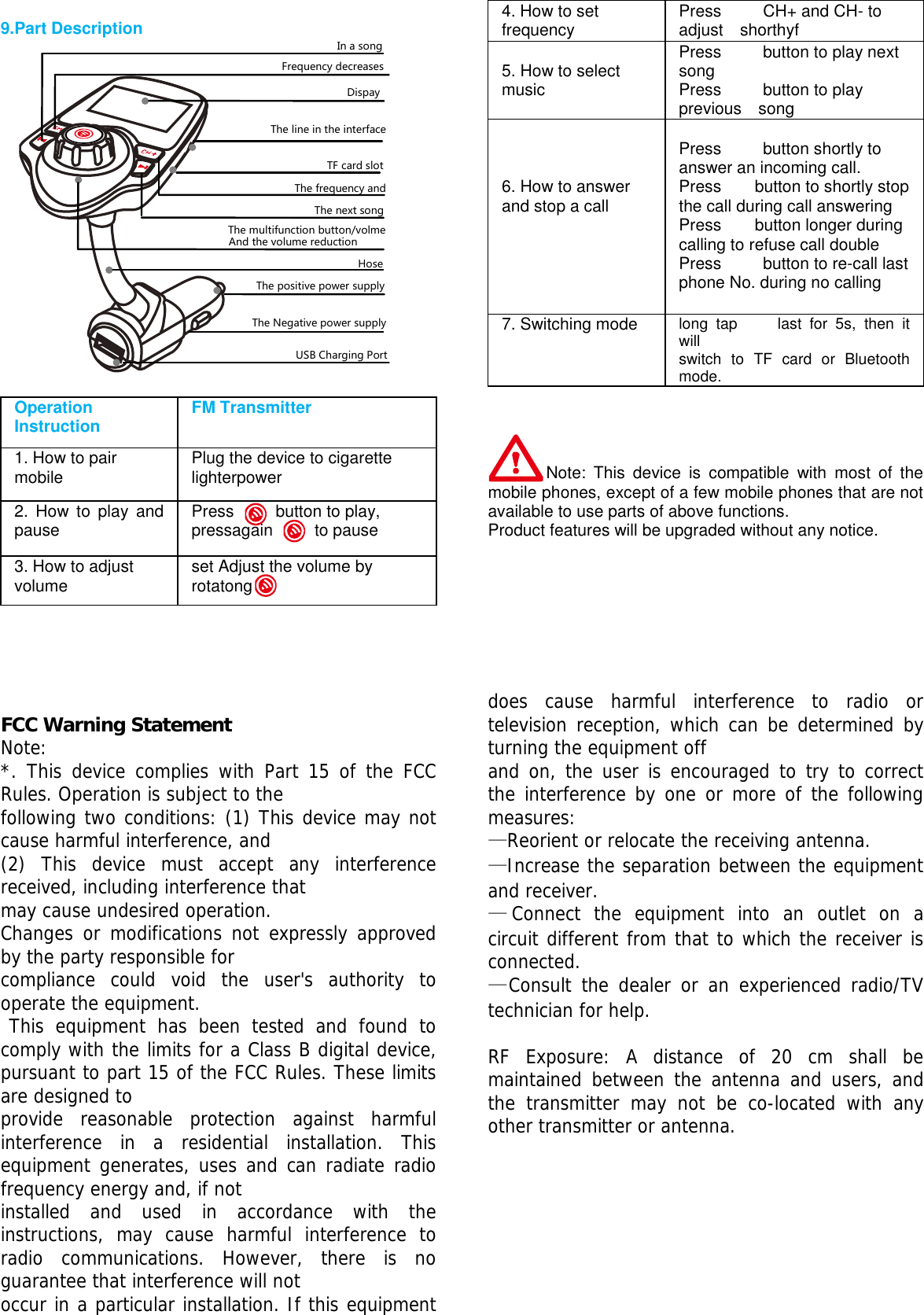 Page 2 of VTIN TECHNOLOGY BH189A On-board Music Charger User Manual 