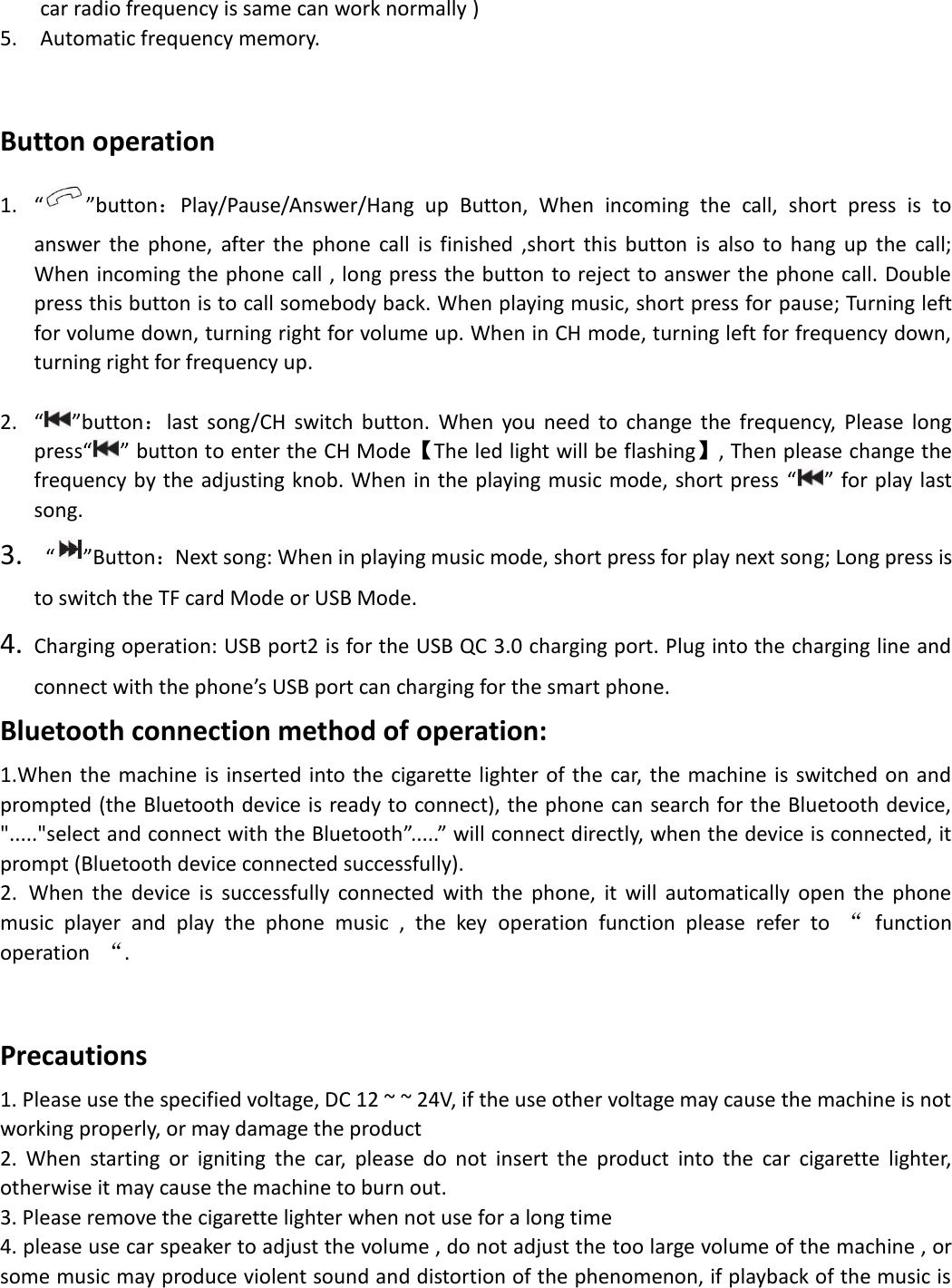 Page 2 of VTIN TECHNOLOGY BH194A Bluetooth FM Transmitter User Manual 