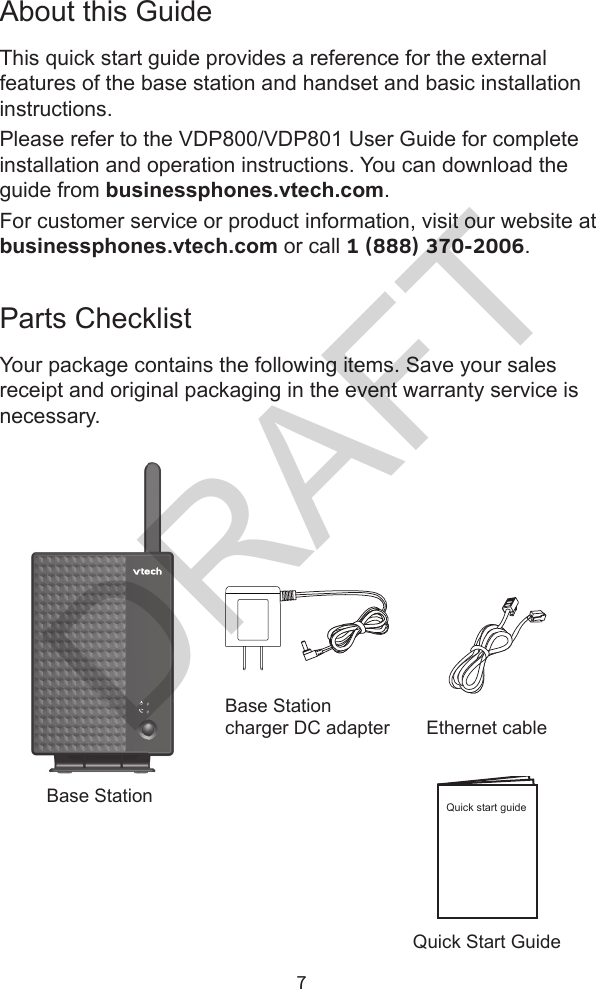 Page 7 of VTech Telecommunications 80-0899-00 SIP DECT Cordless Phone User Manual 