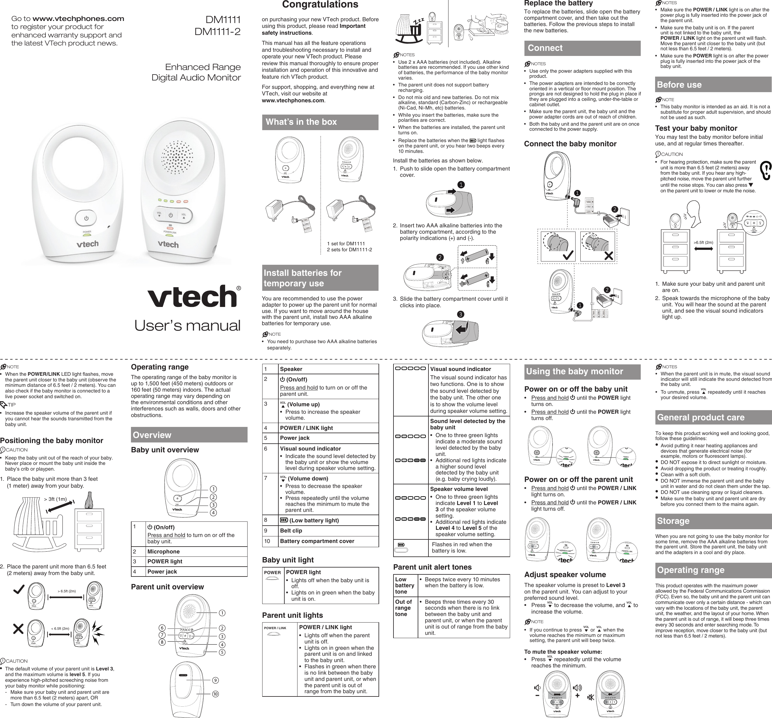Page 1 of VTech Telecommunications 80-1254-01 Audio Monitor - Parent Unit User Manual 