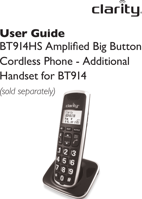 BT914HS Amplied Big Button  Cordless Phone - Additional Handset for BT914(sold separately)User Guide