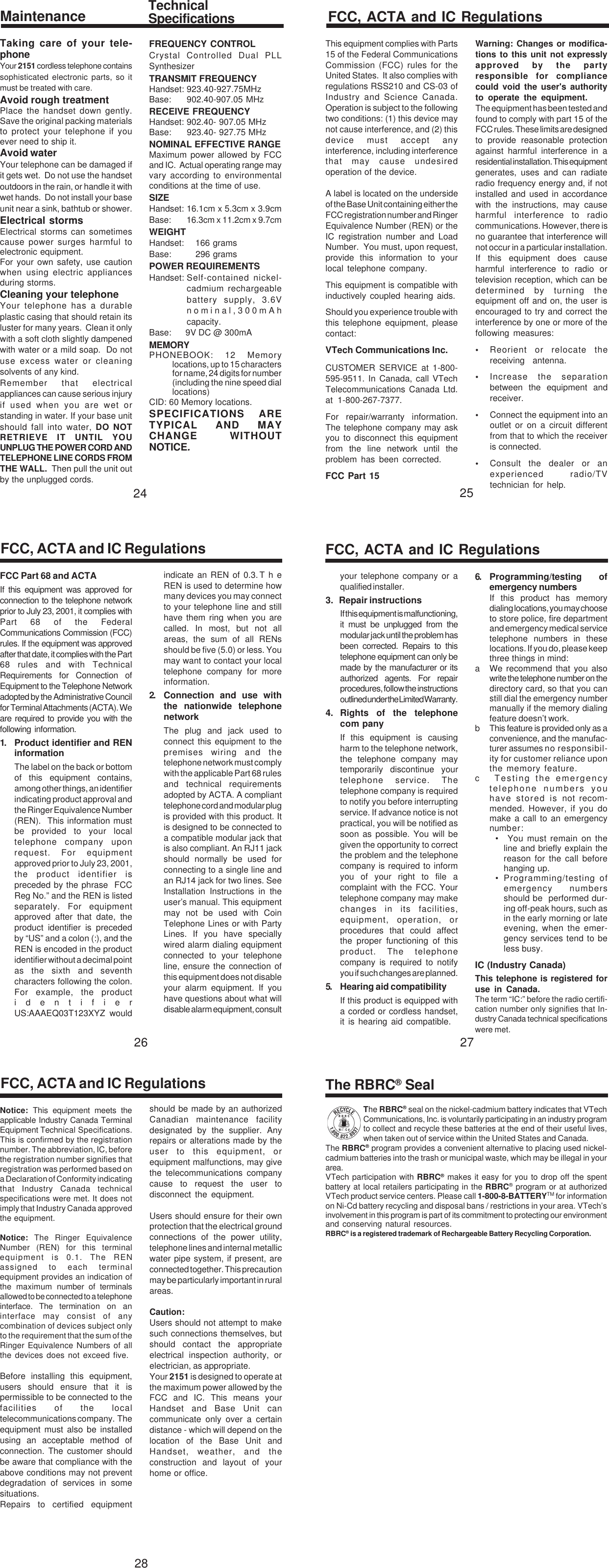 Page 5 of 6 - VTech T2151 91-00270-020-000.2151.R0 User Manual  To The A481a7ec-a103-4a0b-b338-efb4586a1883
