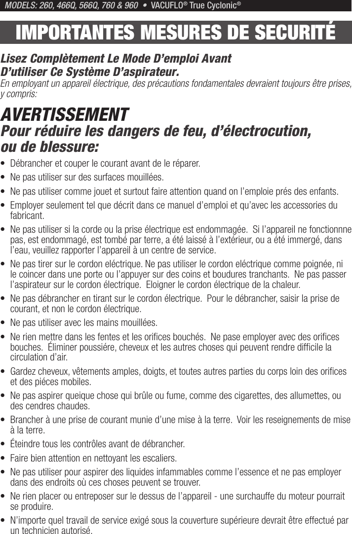 Page 8 of 12 - Vacuflo Vacuflo-True-Cyclonic-260-Users-Manual-  Vacuflo-true-cyclonic-260-users-manual