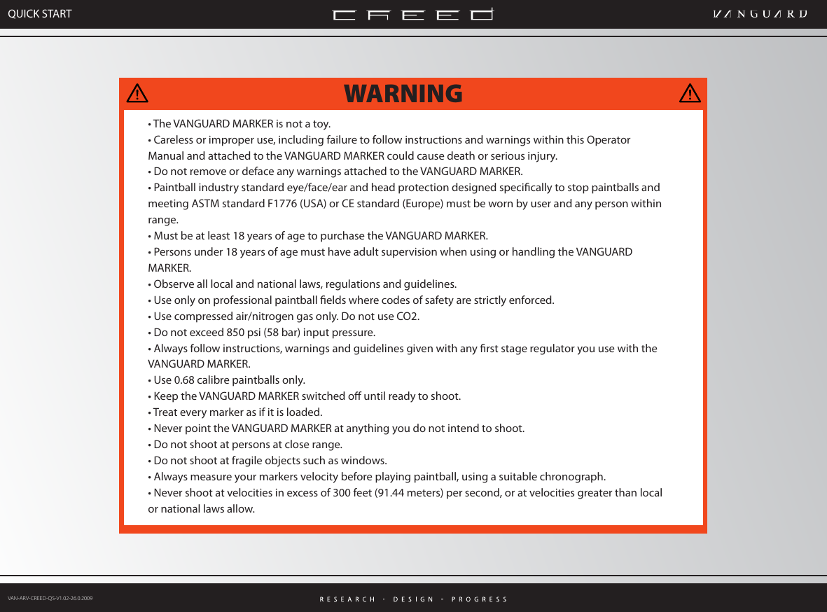 Page 2 of 8 - Vanguard Vanguard-Creed-Users-Manual-  Vanguard-creed-users-manual