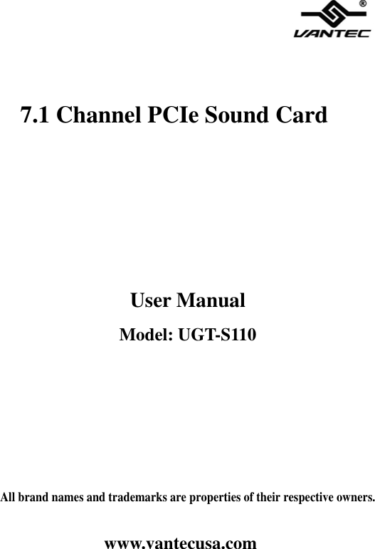 Page 1 of 8 - Vantec Vantec-7-1-Channel-Pcie-Sound-Card-Ugts110-Users-Manual- Volari V3 Graphics Accelerator  Vantec-7-1-channel-pcie-sound-card-ugts110-users-manual