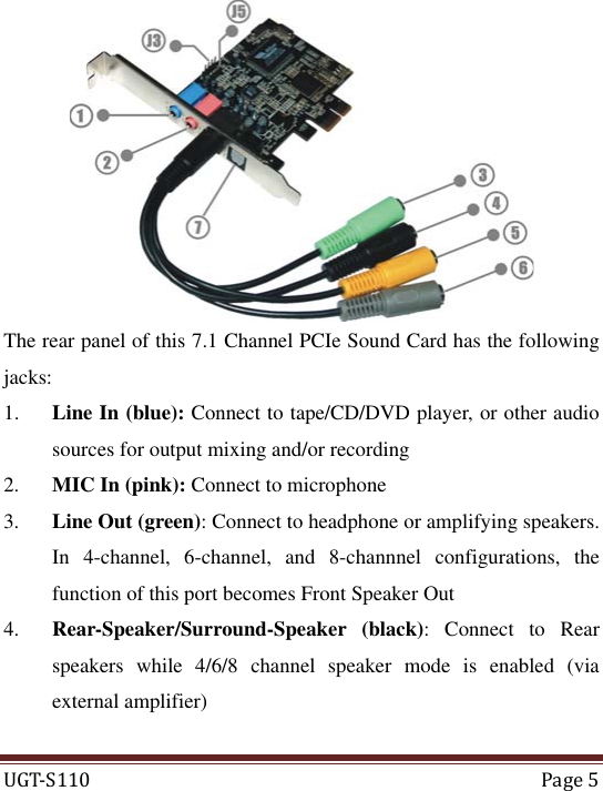 Page 5 of 8 - Vantec Vantec-7-1-Channel-Pcie-Sound-Card-Ugts110-Users-Manual- Volari V3 Graphics Accelerator  Vantec-7-1-channel-pcie-sound-card-ugts110-users-manual