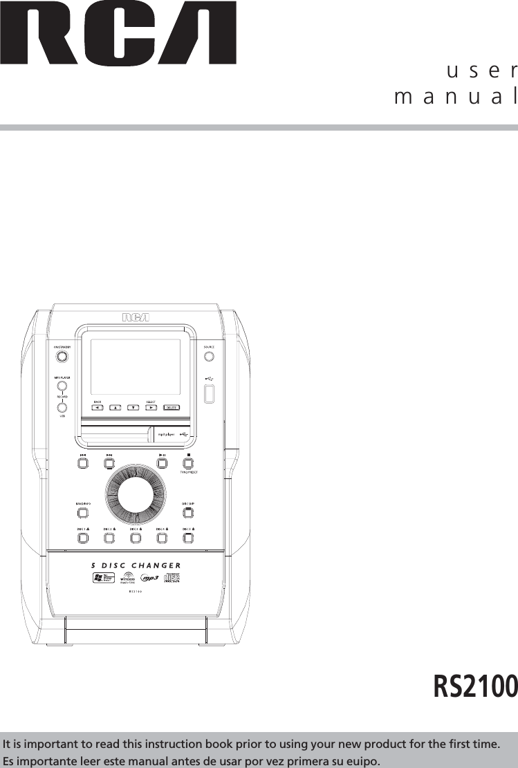 RS2100usermanualIt is important to read this instruction book prior to using your new product for the first time.Es importante leer este manual antes de usar por vez primera su euipo.