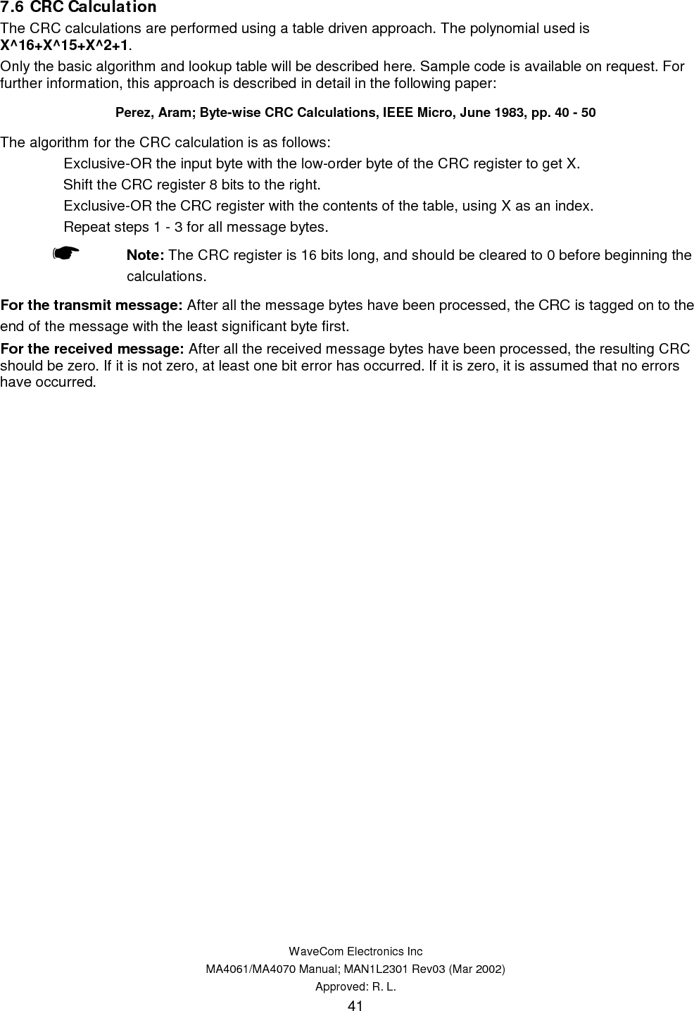   WaveCom Electronics Inc MA4061/MA4070 Manual; MAN1L2301 Rev03 (Mar 2002) Approved: R. L. 42  