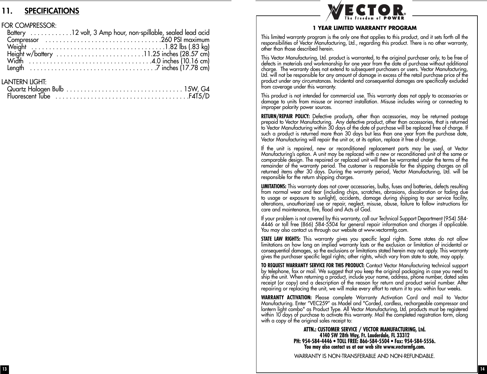 Page 8 of 8 - Vector Vector-Airpro-Vec259-Users-Manual- VEC259 Manual.qxp  Vector-airpro-vec259-users-manual