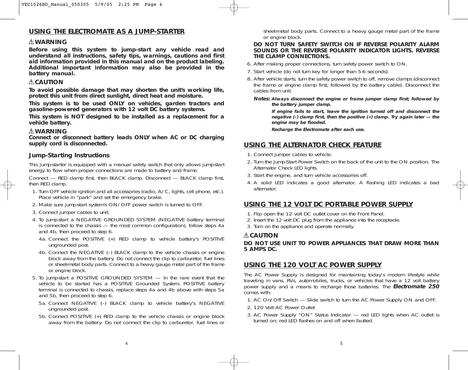 Page 5 of 6 - Vector Vector-Electromate-250-Users-Manual-  Vector-electromate-250-users-manual